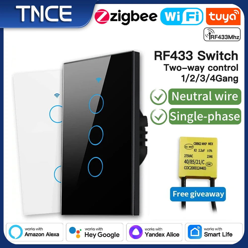TNCE Tuya US Переключатель Wi-Fi zigbee, 1/2/3/4 группы, ненейтральный/проводной светодиодный светильник, настенная кнопка управления, умный голос с Alexa Google Home