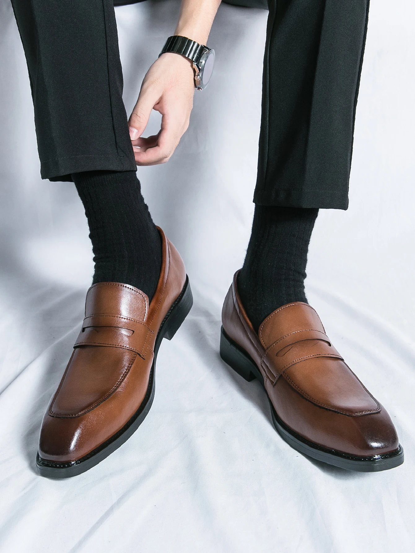 Penny Loafers Formal Fashion Casual Men Dress Shoes Classic Dress Slip-On Black Causal Footwear Big Size 38-46 Flats image 6