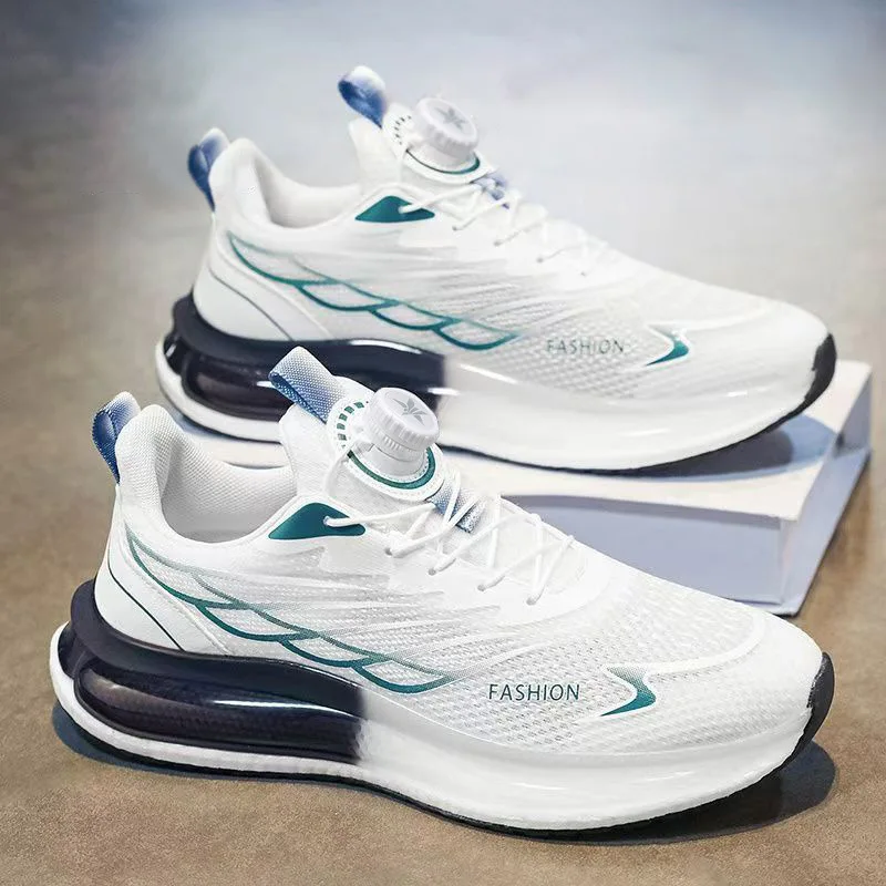 2026 Men's Breathable Mesh Running Shoes Shock Absorption Casual Streetwear Trendy Footwear Comfort Rotating Button Men Sneakers