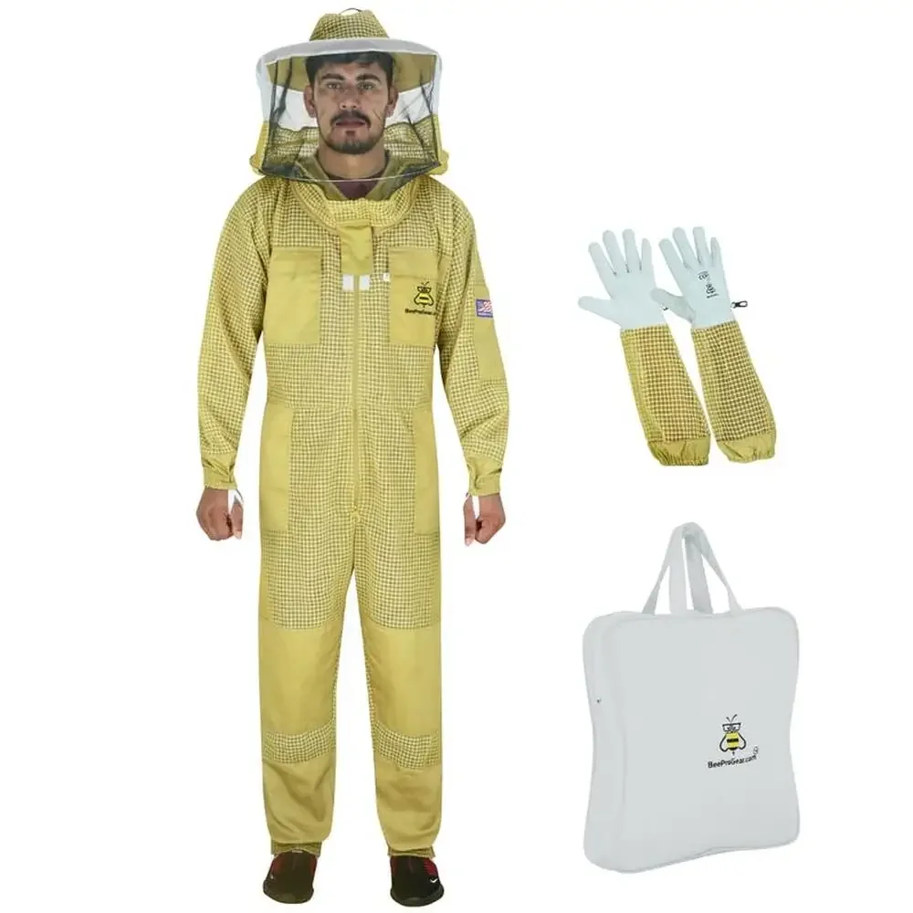 

Ultra Ventilated Bee Suit Beekeepers Round Veil Sting-Proof Suit Leather Gloves Bag Durable Comfortable Construction Practical