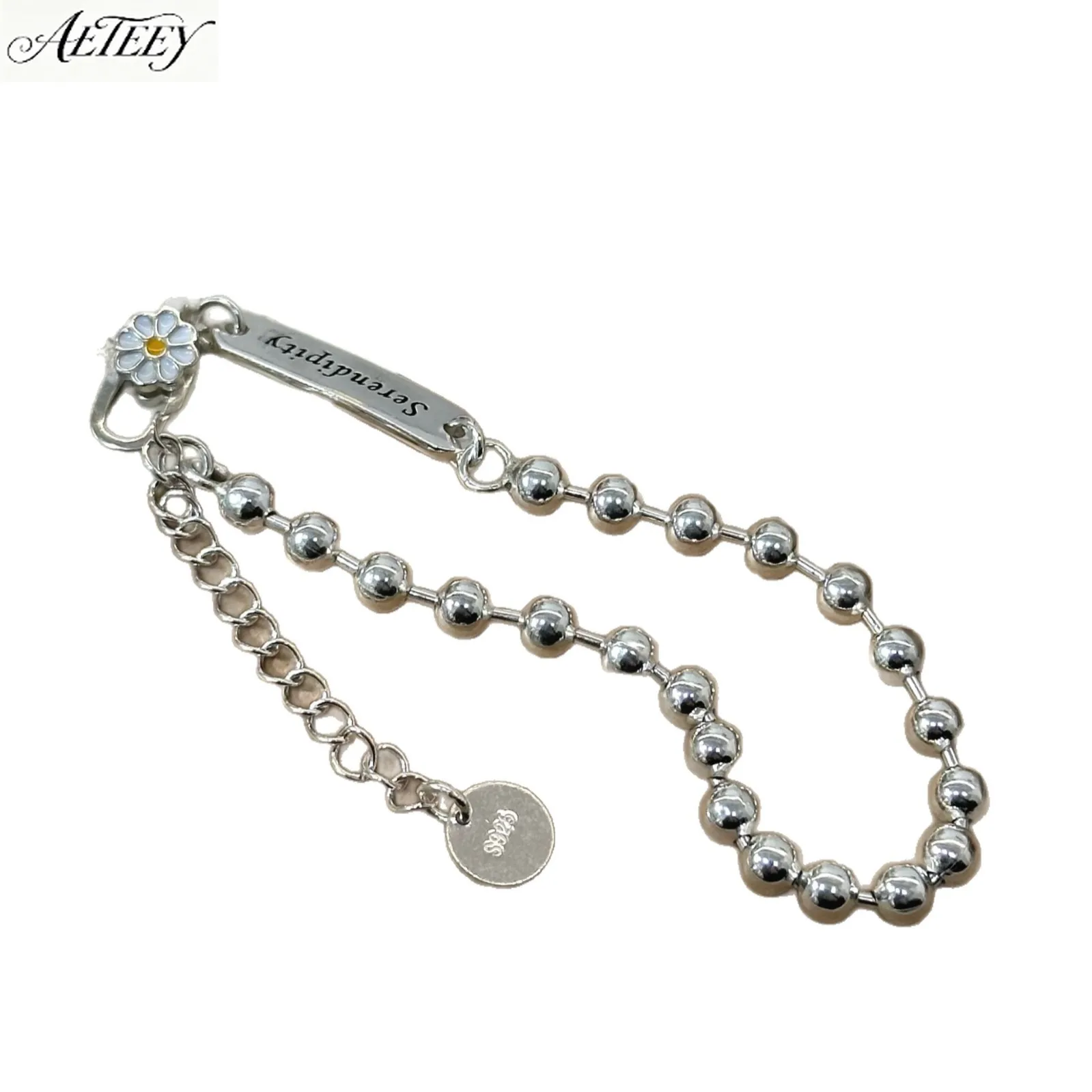 AETEEY S925 Sterling Silver Daisy Round Bead Bracelet Fresh Niche Delicate Light Luxury Women Summer Wrist Jewelry