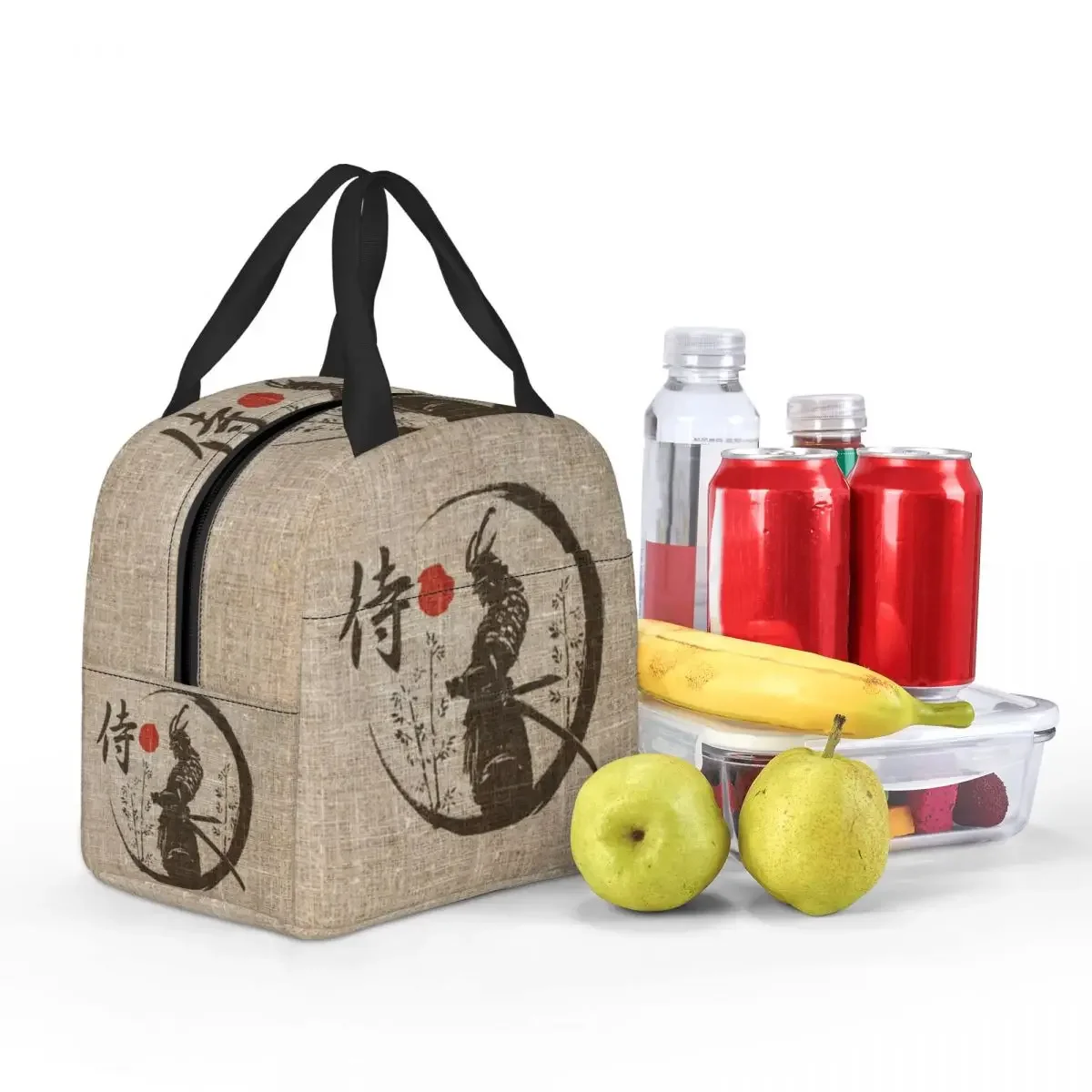 Samurai Japanese Word Lunch Bag Portable Thermal Cooler Insulated Bento Box For Women Kids Work School Picnic Food Tote Bags