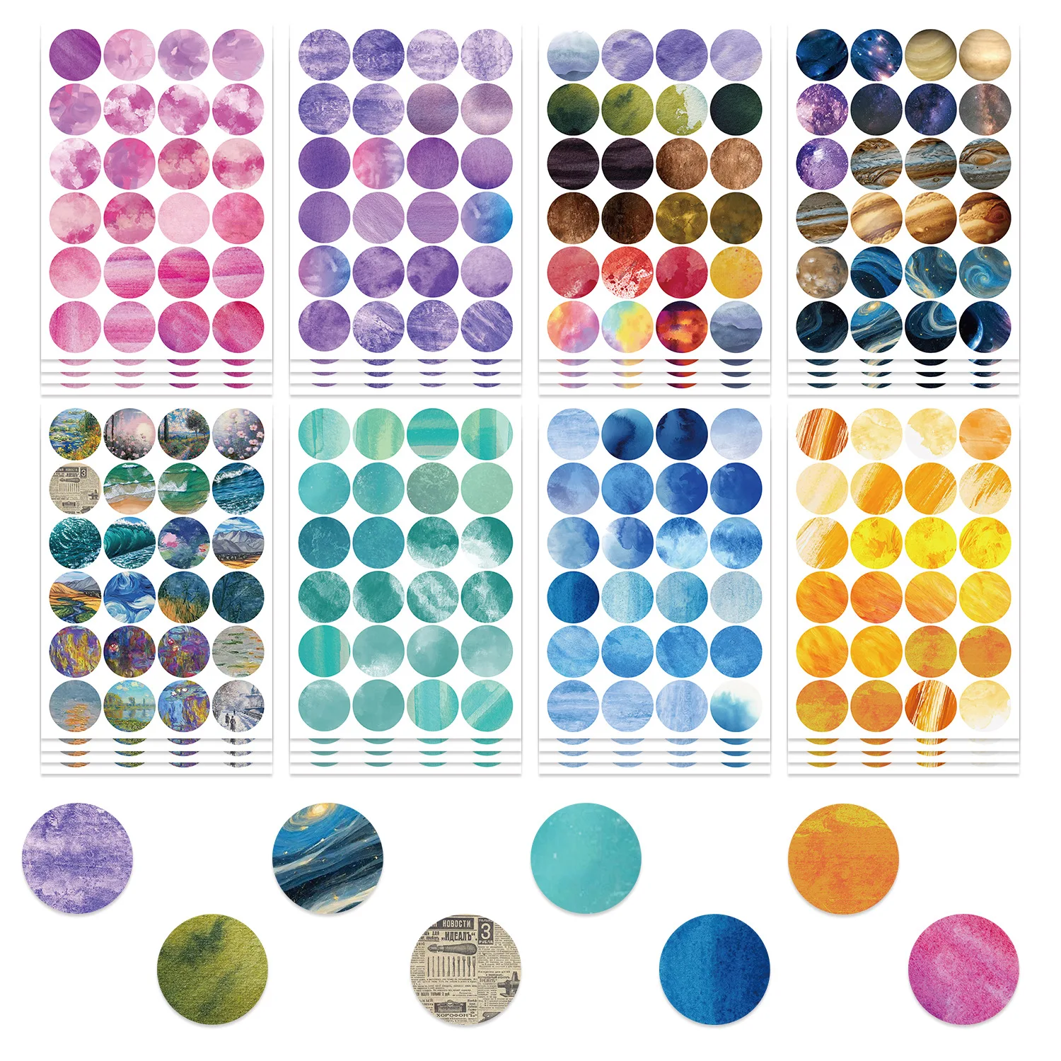 

8PCS Monet Garden Round Dot Creative Graffiti Stickers Scrapbook Phone Cases Guitar Skateboards Waterproof Decorative Stickers