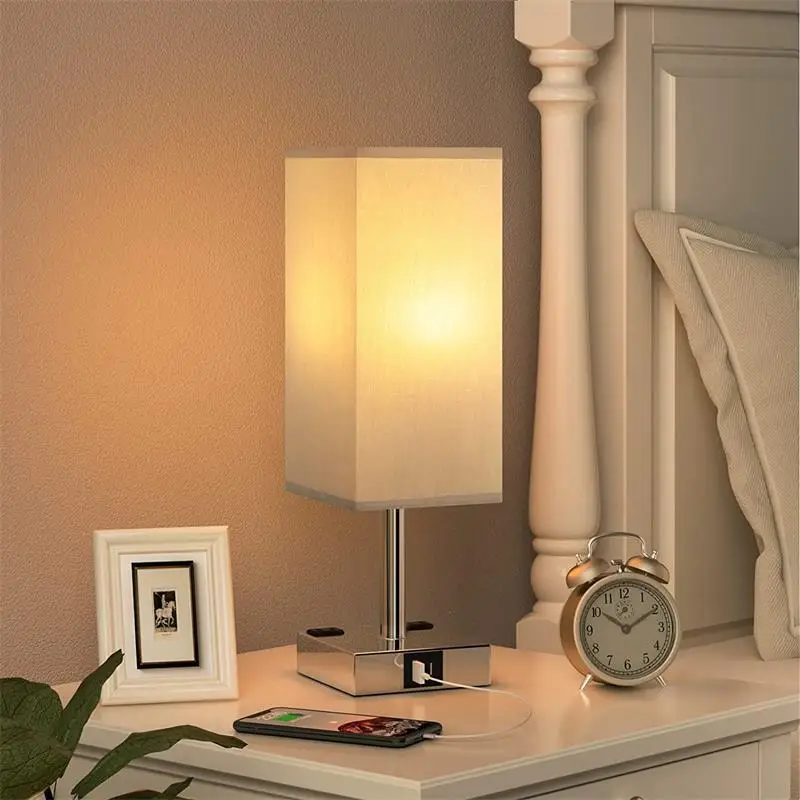 

Fabric Table Lamp Dimming a Cusb 2 Hole AC Socket Bedroom Bedside Table Cloth Lamp household living lamp for study hotel light