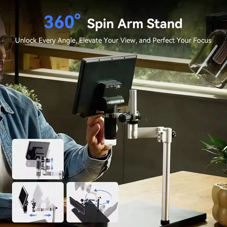 4K Digital Microscope For Soldering TM4K Flex Arm 2000X HDMI Microscope Electronics Repair 10" LCD Coin Microscopio 64GB