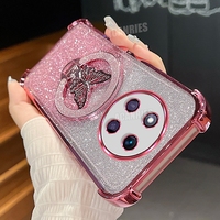Magic7lite Glitter Butterfly Holder Plating Silicone Case For Huawei Honor Magic 7 Magic7 Lite X9c Shockproof Cover Honorx9c