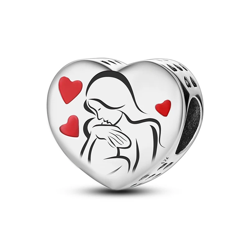 925 Sterling Silber Anhänger Zirkon Pfote Rotes Liebesherz Charms Perlen Passend für Original Armband Armreifen DIY Feiner Schmuck für Frauen