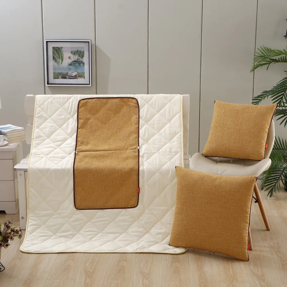 Solid Color Polyester Linen Portable Blanket Pillow Quilt Two-in-one Home Folding Multifunctional Pillow Cushion Summer Quilt