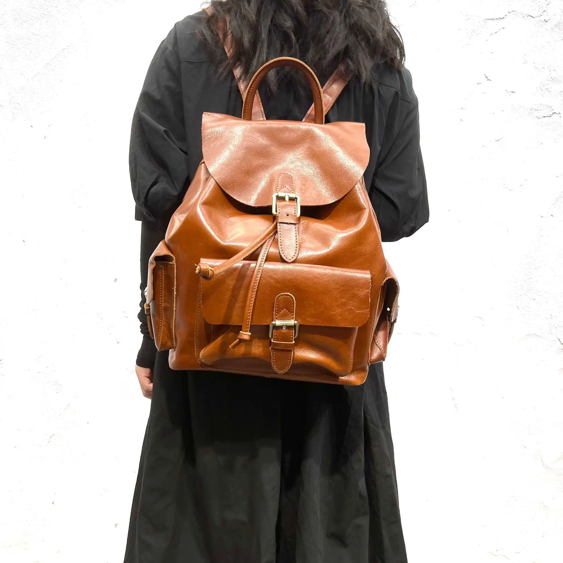 Vintage genuine leather women's bag handmade top layer cowhide backpack simple backpack