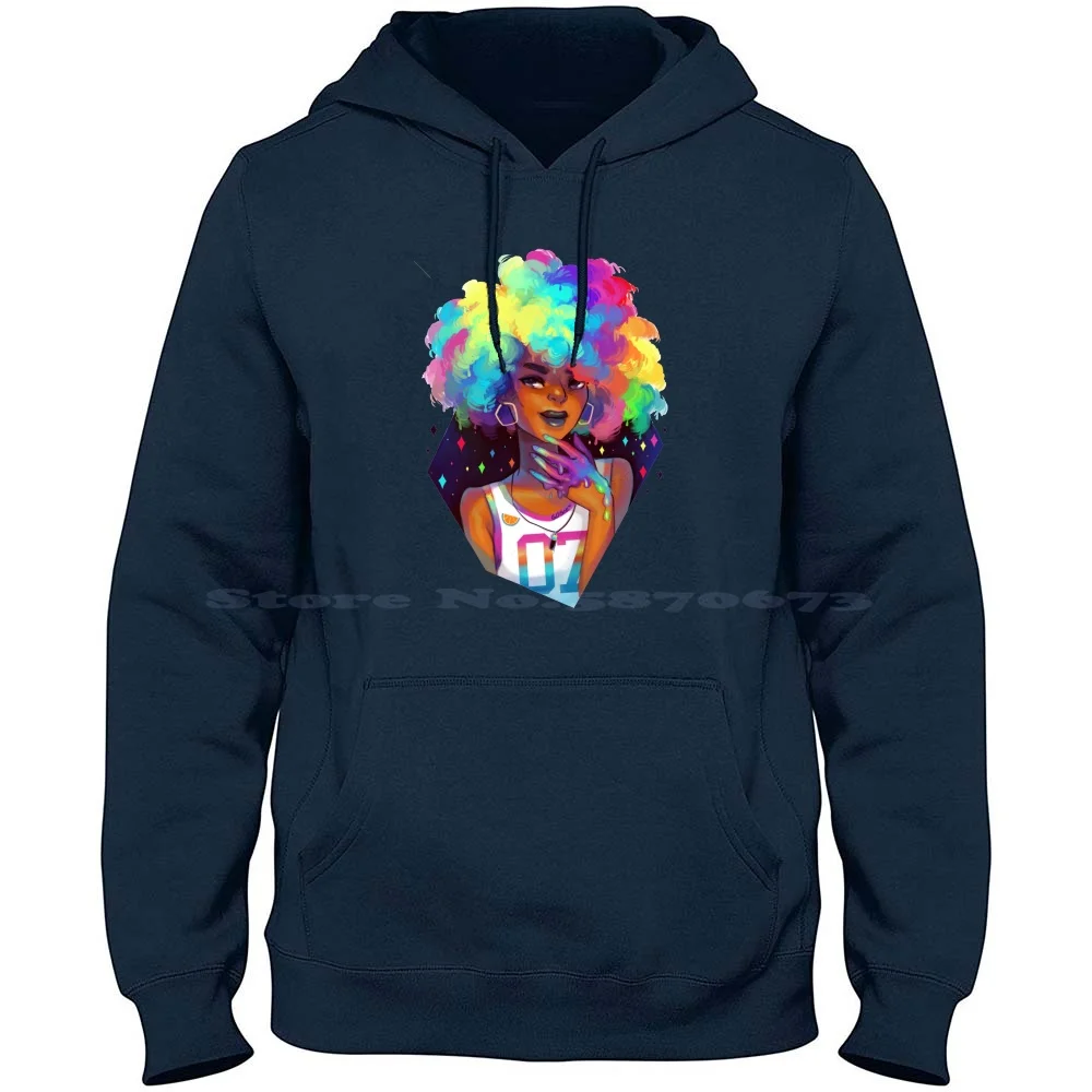 Rainbow 100% Cotton Hoodie T Shirt Sparkle Sparkly Black Woman Fashion Afro Rainbow Hair Ombre