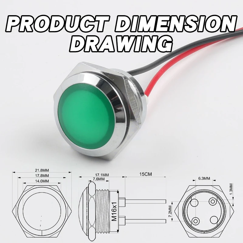 

IP66 Водонепроницаемый металлический индикатор Светодиодный сигнальный светильник 16 мм Шаровая головка с линейным индикатором Двухцветный светильник 12v24v220v