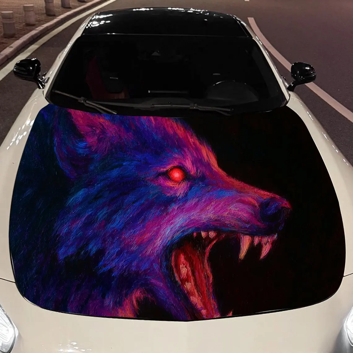 

Cyberpunk Howling Wolf Car Engine Hood Sticker, Auto Vinyl Wraps, Waterproof Self-adhesive Vehicle Decal, Durable & Anti-scratch