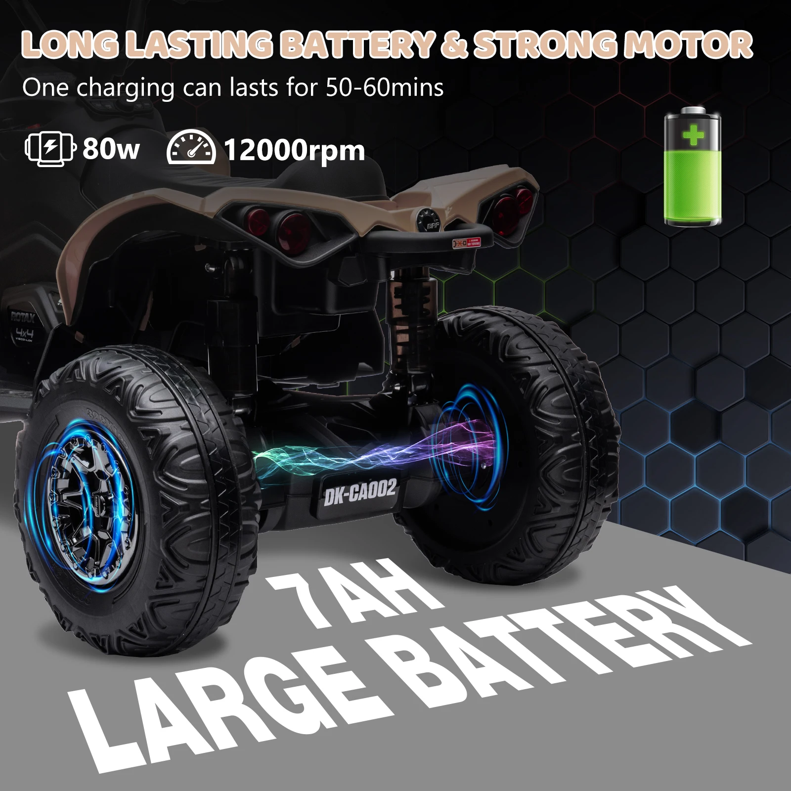 12 V 4-Rad-Elektro-ATV-Kinderspielzeug zum Aufsitzen für 3–8 Jahre Geburtstagsgeschenke mit ferngesteuerten Trittreifen, Musik und Geschichte