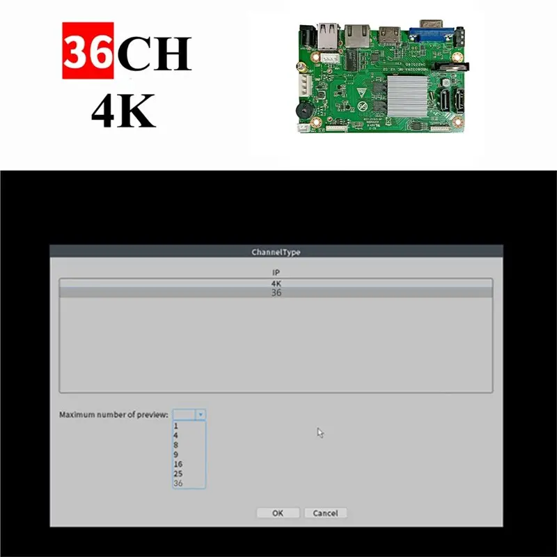 Nueva placa de red técnica 4K 36 Chx 8MP análises inteligentes NVR DVR cámara IP XM CMS XMEYE CCTV