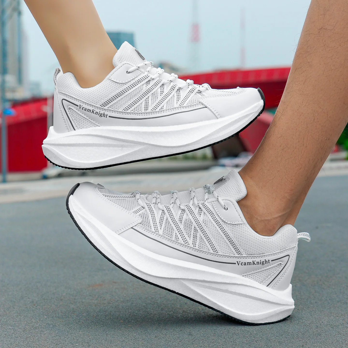 Zapatillas Deportivas Ligeras y Transpirables para Hombre, con Paneles de Malla y Cordones, con Detalles en Cuero, para el Parque y la Oficina
