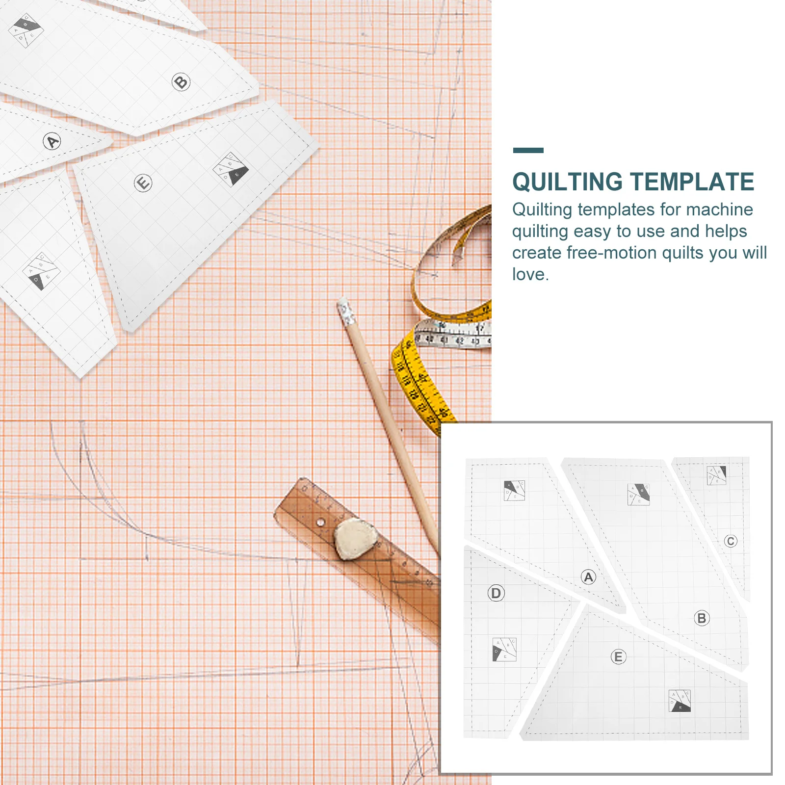 1 set 1 Set Clear Sewing Template For Diy Quilting Durable Acrylic Ruler Professional Patchwork Tool Fabric Crafting Equipment