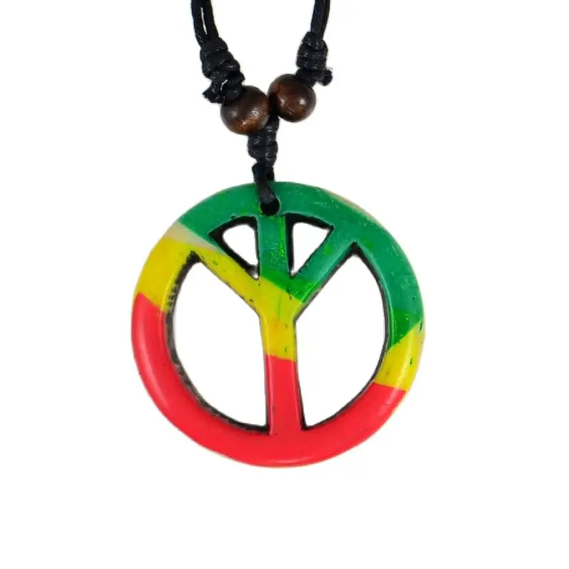 Red Yellow Green Peace Sign Resin Pendant Necklaces Jamaica Tafari Rastafarian Reggae Amulet Lucky Gift Cool Tribal Totem