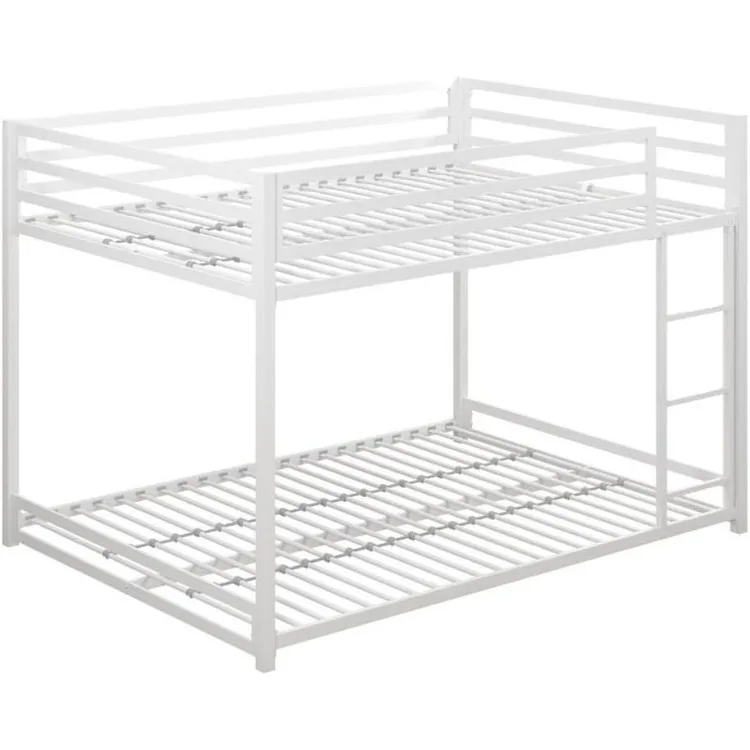 Miles Low Metal Bunk Bed Frame for Kids, With Built-in Ladder, High Guardrail and Metal Slats, Floor Bed Bottom Bunk