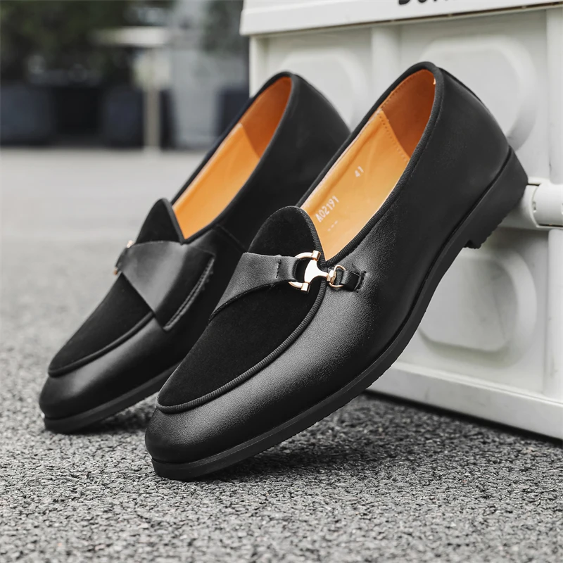 

Le Fu Shoes Men Black Brown Suede Leather Shoes One Step Lightweight Driving Travel Fashion Dress Shoes Size 38-46 Men Shoes