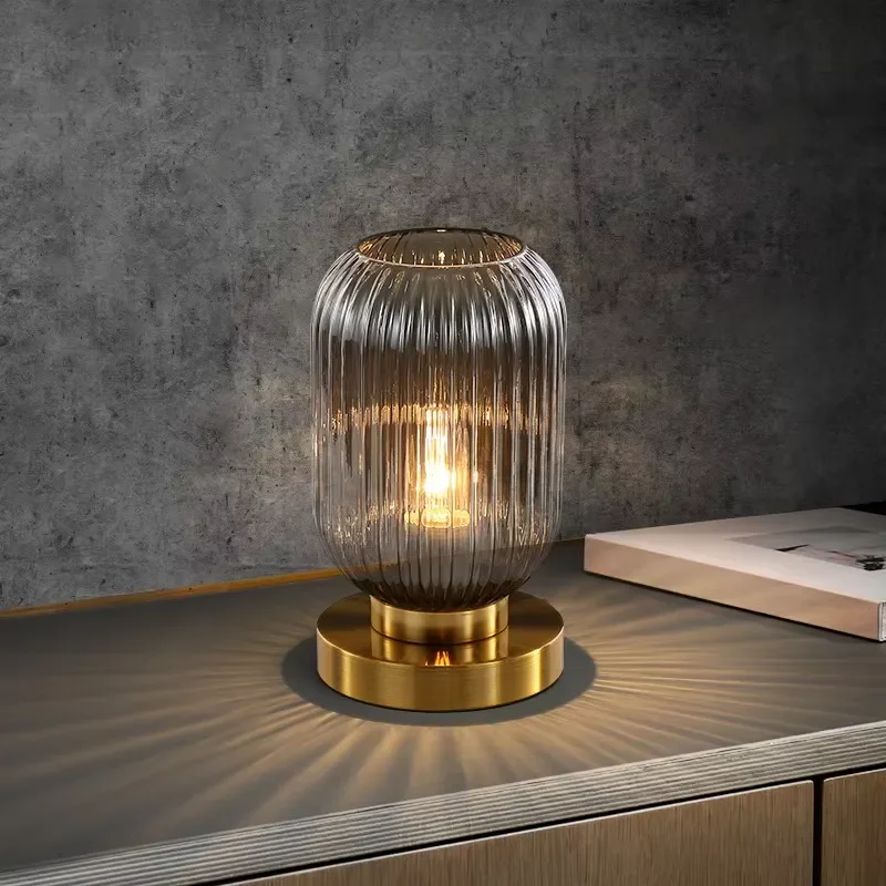 Modern Luxury Vertical Glass Pattern Desk Lamp Floor Lamp for Living Room Bedside Hotel Lighting