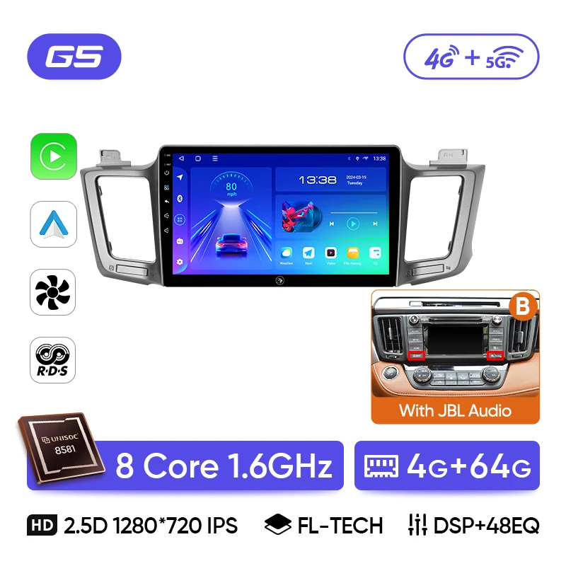 Ainavi autoradio voor Toyota RAV4 RAV 4 XA40 2012-2019 Carplay Android Auto Qualcomm autoradio multimediaspeler DSP 48EQ 2 Din