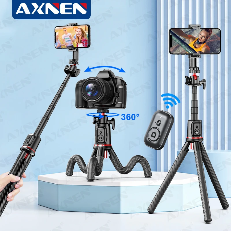 AXNEN C03 Flexible Tripod for Phone DSLR Camera Stand with Remote Control Octopus Legs for iPhone 13 14 Pro Max Samsung Holder