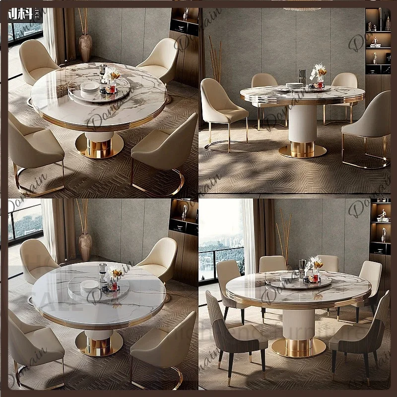 VP Luxury Marble Dining Table Set with Lazy Susan Rotating Round Table for Home Living Room Villa Family Kitchen