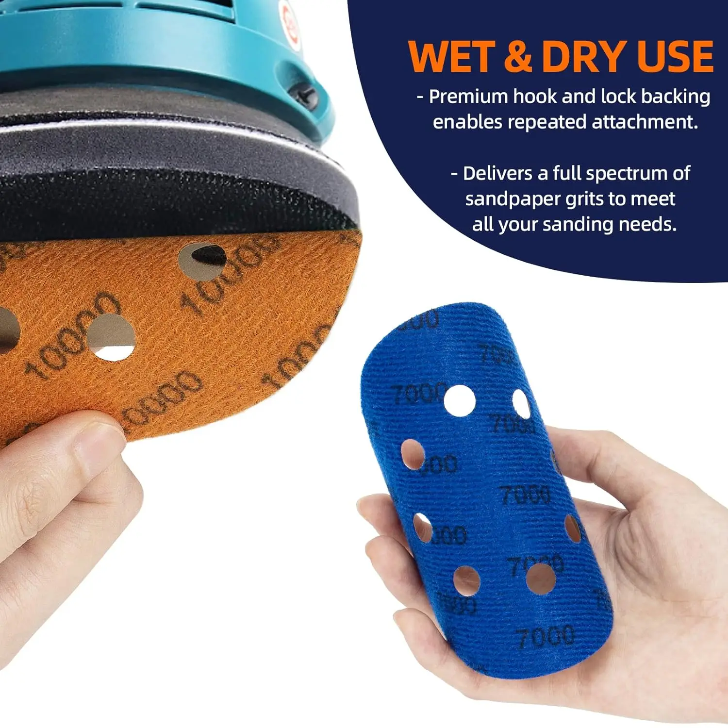 5 Inch 8 Hole Hook and Loop Sanding Discs 82 Pcs Assorted 1500/2000/2500/3000/4000/5000/7000/10000 Grits with Interface Pad