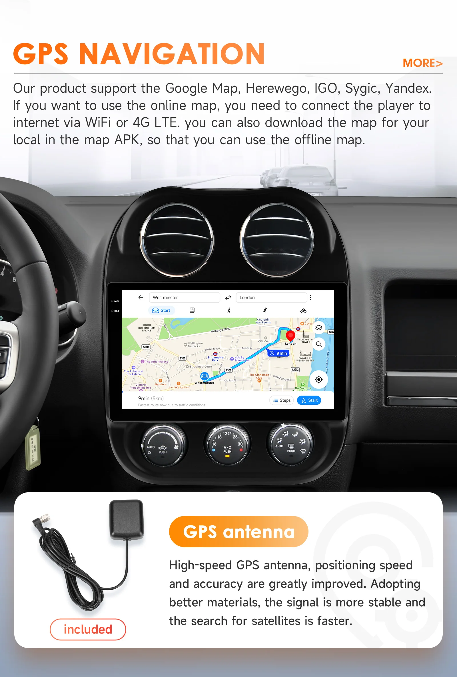 Hizpo Octa Core 2Din Car Radio Autoradio For Jeep Compass Patriot 2011 - 2017 Stereo Multimedia Player GPS Navigation Carplay BT