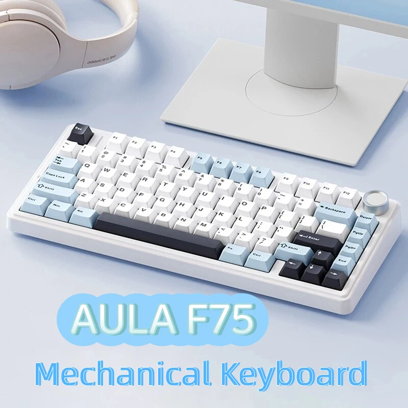 

Механическая игровая клавиатура AULA F75 с 80 клавишами, подключением по проводу/2.4G/Bluetooth, тремя режимами работы и настраиваемой RGB-подсветкой