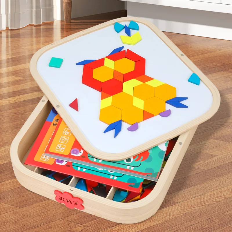 Giocattoli educativi Montessori fai da te Giochi creativi Puzzle in legno Tangram Puzzle geometrici da tavolo occupati per bambini Magneti Blocchi magnetici