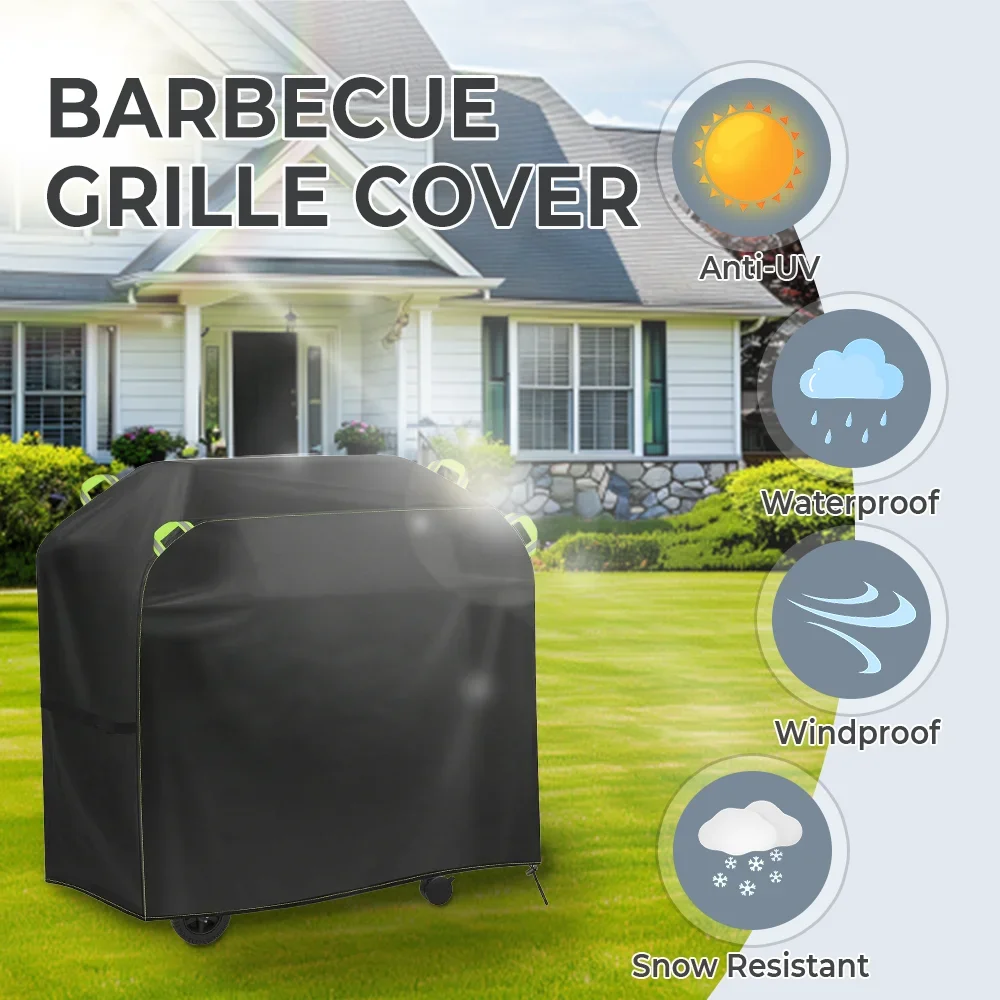 Housse de barbecue extérieure imperméable 210D, tente Oxford anti-poussière pour barbecue à gaz, housse de protection pour grille de barbecue avec bandes imperméables, capot de protection pour four