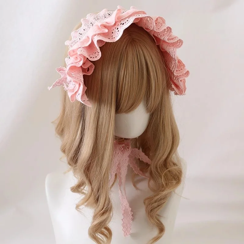 Nouveau Original fait à la main poupée japonaise douce Lolita dentelle bandeau mignon fille Cosplay rose cheveux nœud papillon casque accessoire