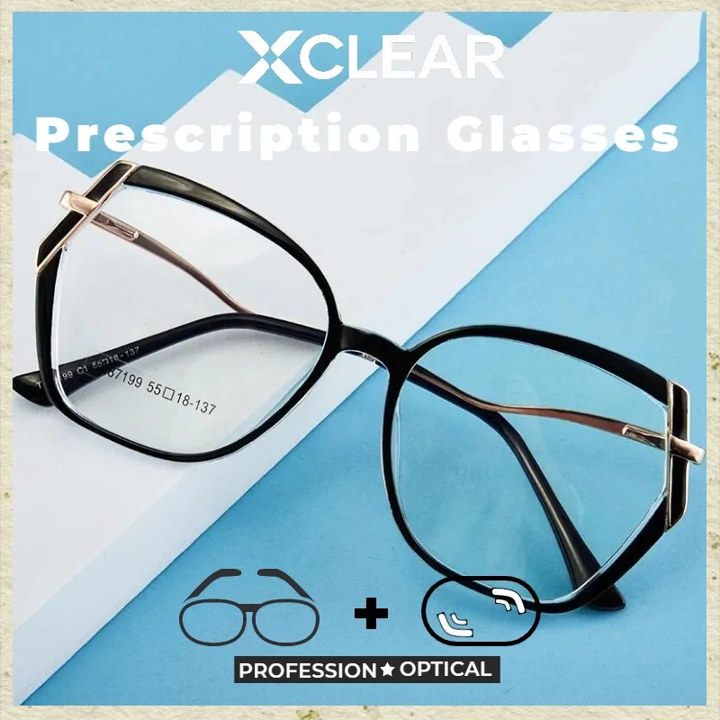 

Xclear New Design Cateye Frame Myopia Prescription Glasses Versatile High Quality Anti Blue Light Progressive Optical Eyeware