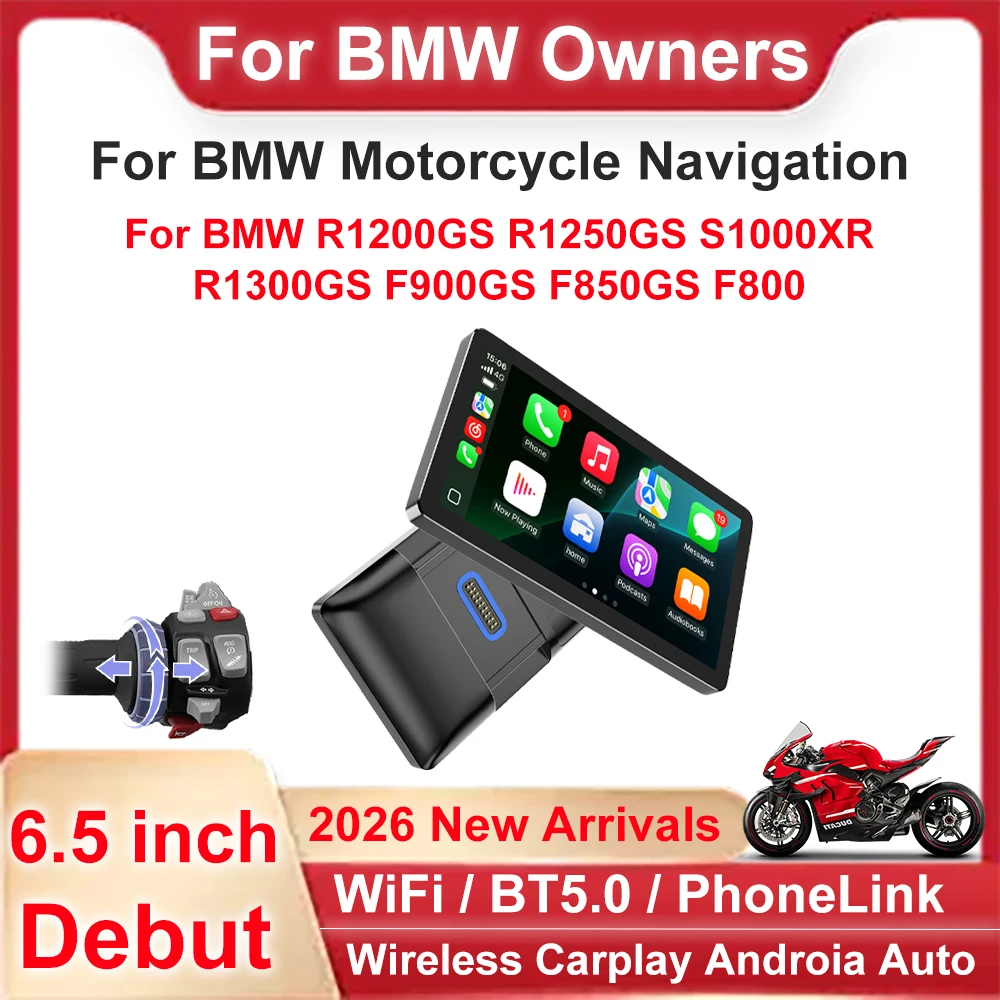 6.5 Inch Wireless CarPlay Moto Android Auto Portable Digital Motorcycle Dashboard GPS Navigation For BMW R1200GS R1250GS Screen