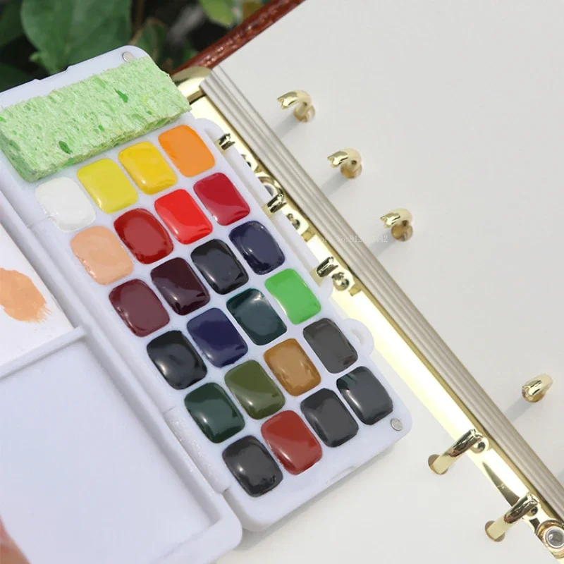 24 Color Watercolor Pigments A5 Loose-leaf Painting Book Art Students Outdoor Sketching Portable Painting Supplies Accessories