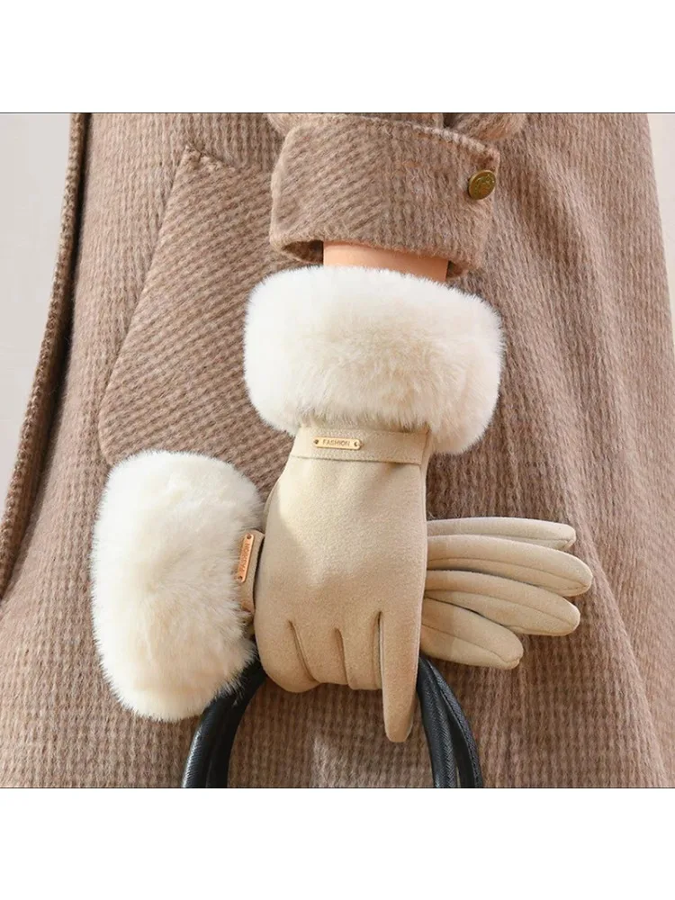 AliExpress NONE Women's Winter Warm Gloves Made of Velvet, Windproof and Cold Proof Touch Screen, Thick Outdoor Gloves for Cycling and Driving