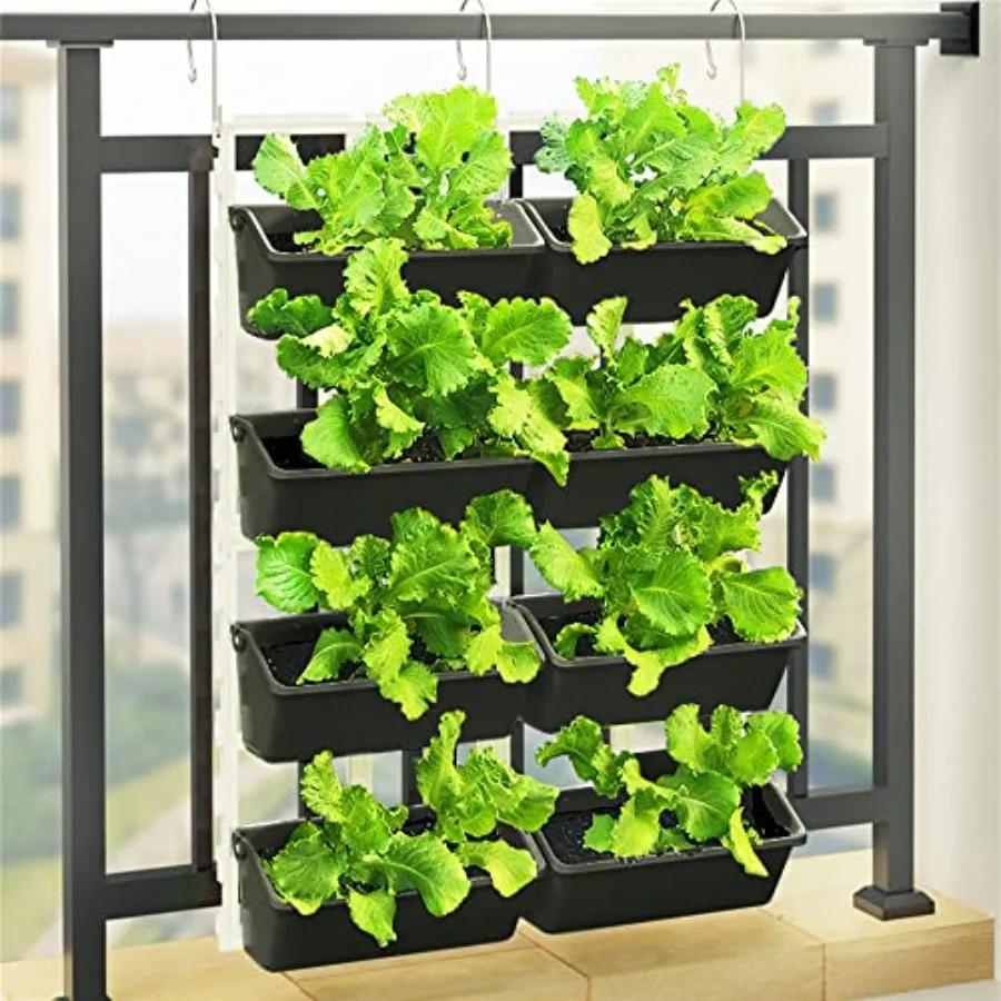 Vertical Garden Wall Planter For Outdoor And Indoor Use, Made Of Durable Pp Plastic In Gray, Featuring 8 Pockets And Detachable