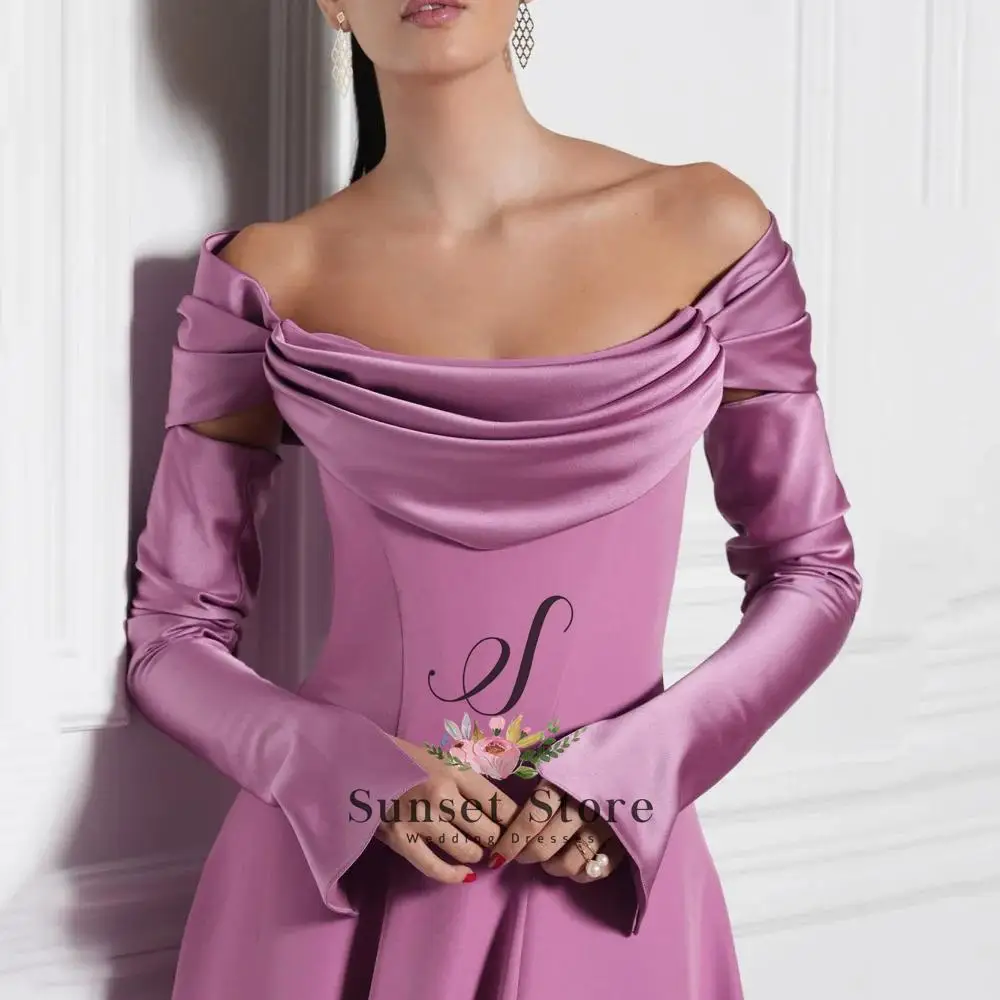 Customized  Elegant Prom Dresses Customized Simple A Line Party Gowns Long Sleeve Strapless Evening Dress Off Shoulder Vestido D
