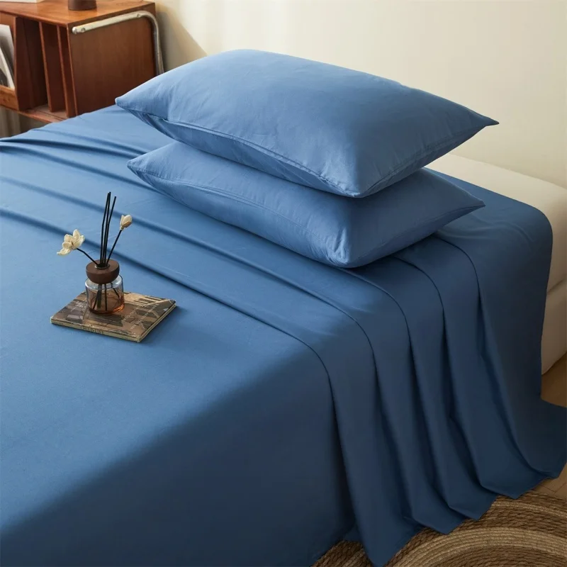 Queen Sheets Set 100% Cotton 13372 Skin-friendly 1 Flat Sheet+1 Deep Pocket Fitted Sheet+2 Pillowcase Home Hotel Quality Bedding