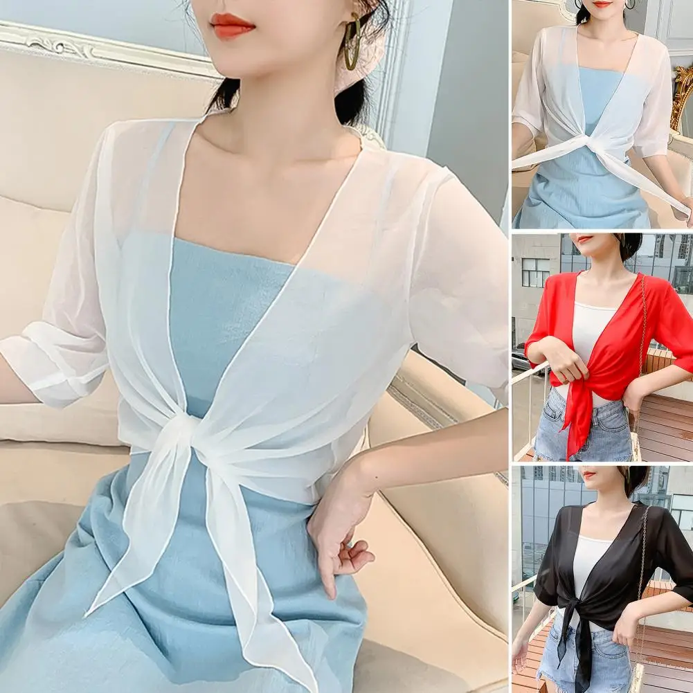 Pretty  Women Shawl Sweet Style Ultra-thin Perspective Air Conditioner Shawl Easy to Match Cardigan Women Cape Clothing