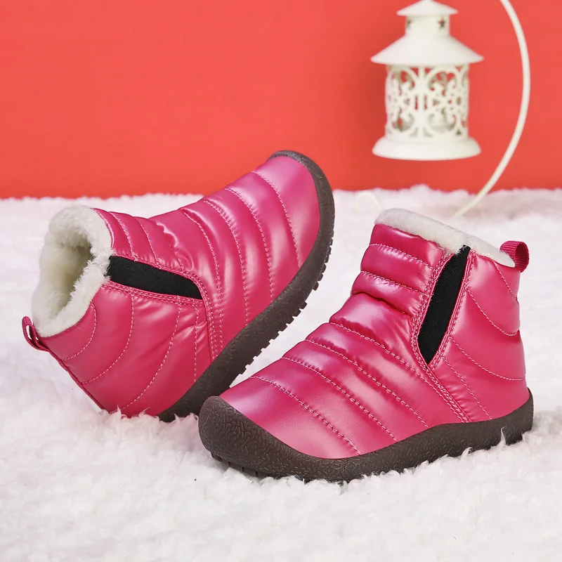 New Winter Children Shoes Leather Waterproof Warm Boots For Brand Girls Boys Plush Boots Fashion Sneakers Baby Snow Boot