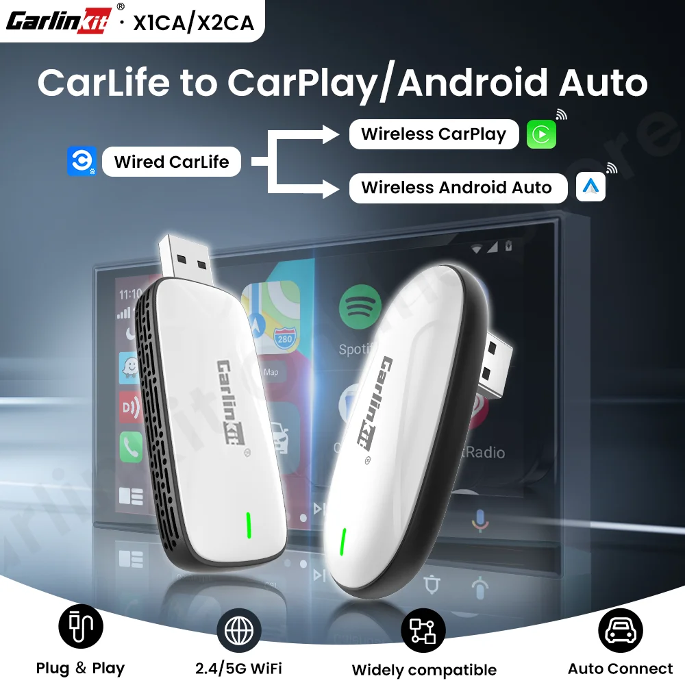 Carlinkit X1CA/X2CA Wired CarLife to Wireless CarPlay Android Auto Adapter Ble Wifi Car Intelligent Systems Upgrade for CarLife