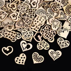 50/100 Pcs Hollow Design Wooden Hearts for Crafts Mini Wood Heart Ornaments DIY Wooden Slices Decora Laser Cut Wood Heart Shape