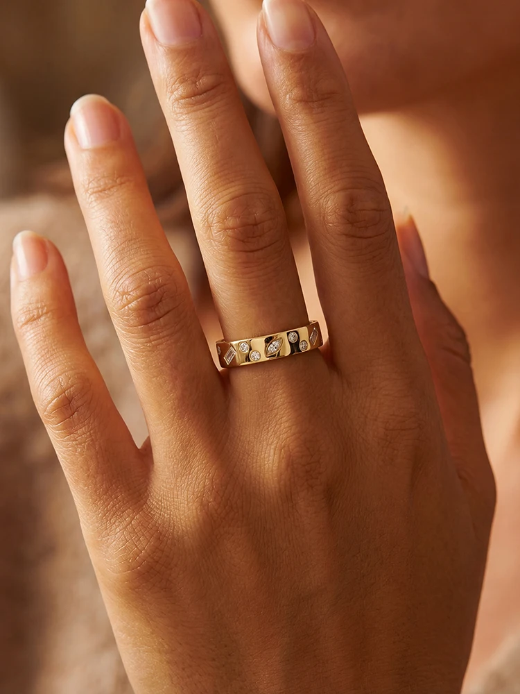 925 Sterling Silber Mode Goldene Geometrische Muster Zirkon Ring für Frauen Verlobung Hochzeit Luxus Hochwertiger Edel-Schmuck – Detail 4