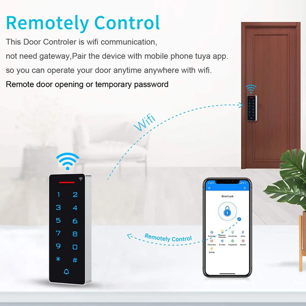 WIFI Tuya Smart App Door Access Control Digital Keypad RFID 125Khz IP67 Waterproof Backlight Card Reader Wiegand Input