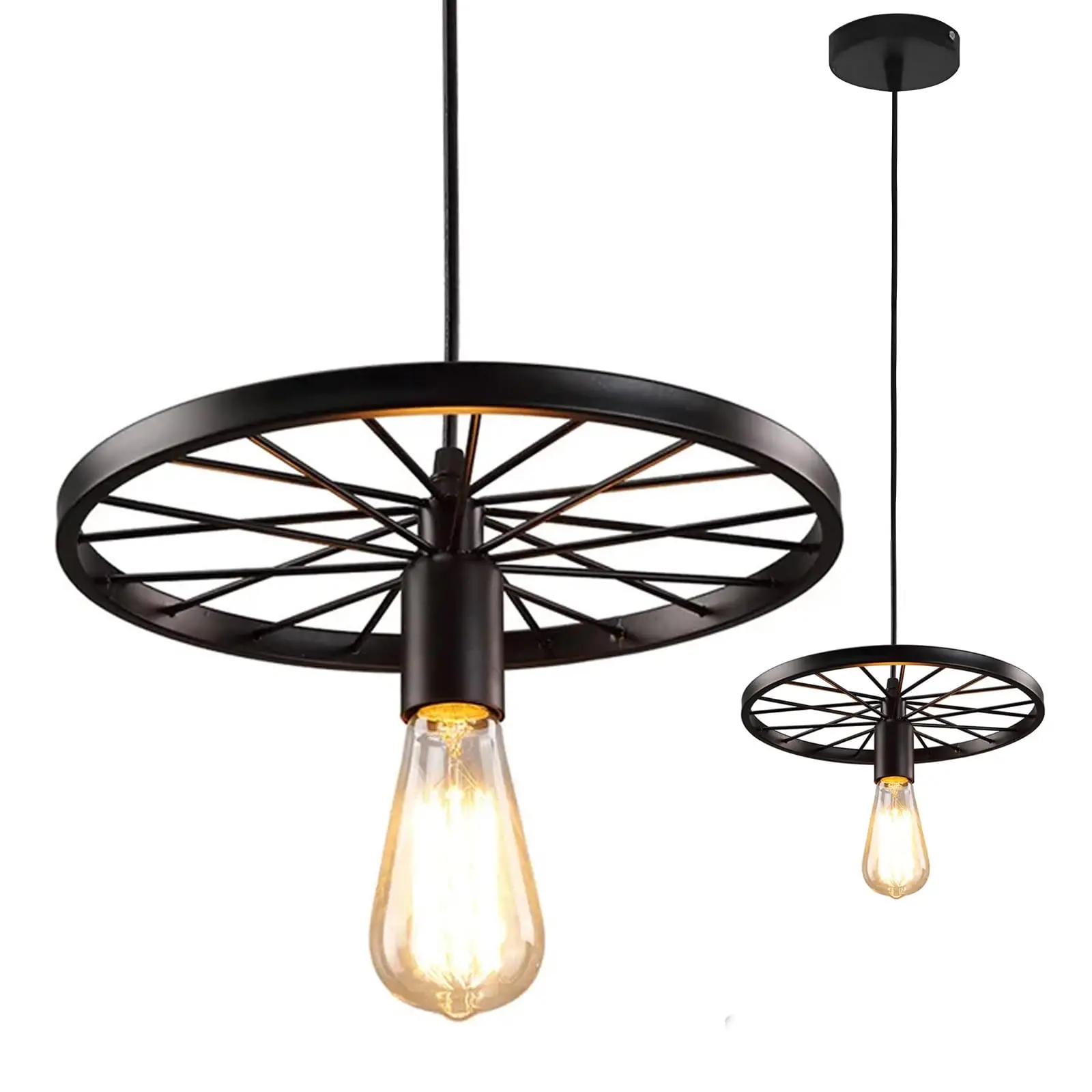

Industrial Retro Iron Pendant Light, Vintage Kitchen Ceiling Hanging Lamp for Bar, Home,Cafes –Modern Creative Wheel Lighting
