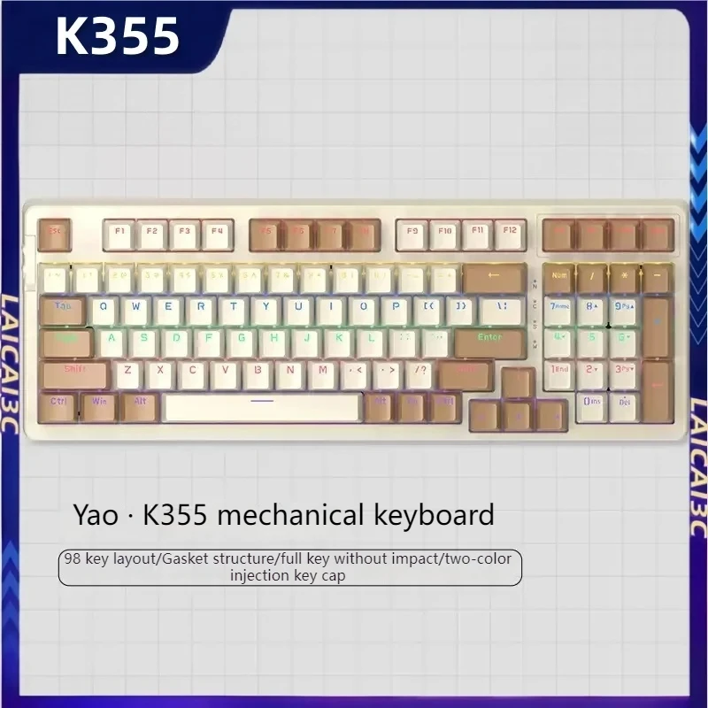 

Mechrevo K355 Wired Mechanical Keyboard 98 Key Layout Gasket Structure Two Tone Keycaps Full Key No Impact Rgb Gaming Keyboards
