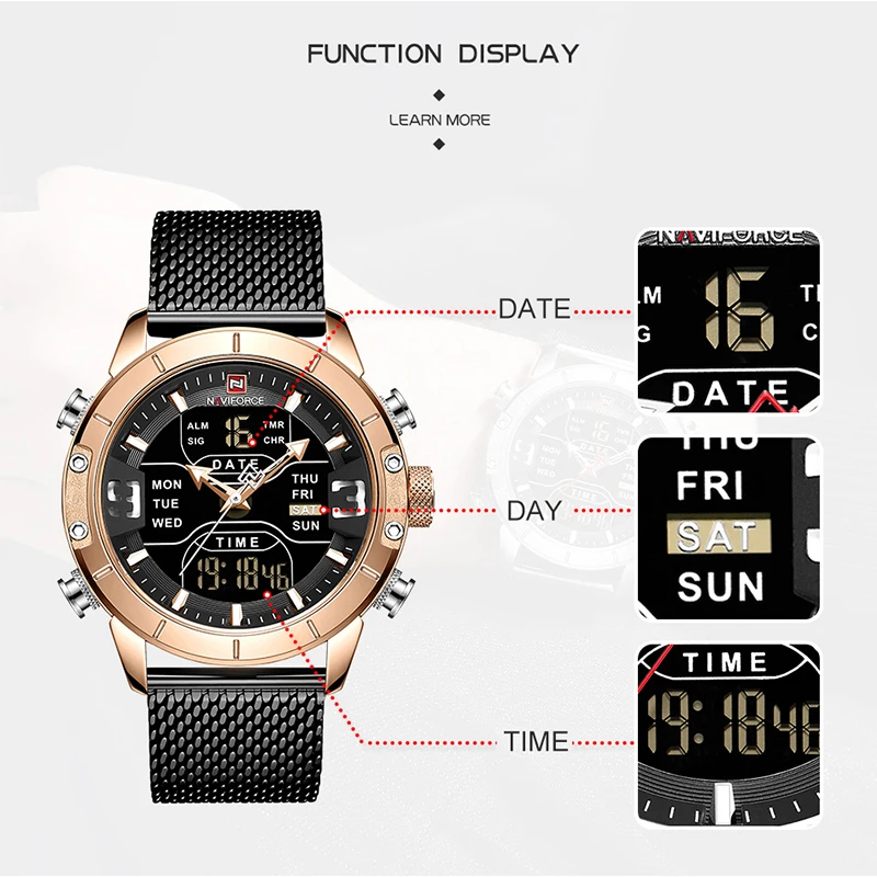 Top Brand NAVIFORCE Watches For Men Dual Display Digital Sports Waterproof Wristwatch Stainless Steel Multifunction Clock 2024