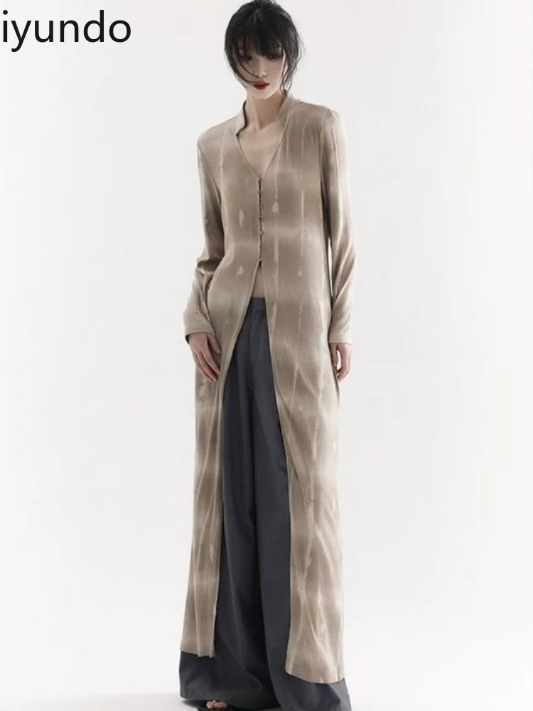 

Knitted New Chinese Style Exquisite Slit Women's Clothing Long Dress Regulai Fit Robe Manches Chauve Souris Femme